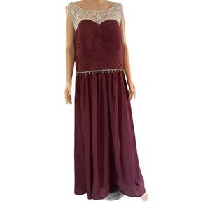 Unknown Brand Studded Mesh Burgundy Long Gown Size 20W